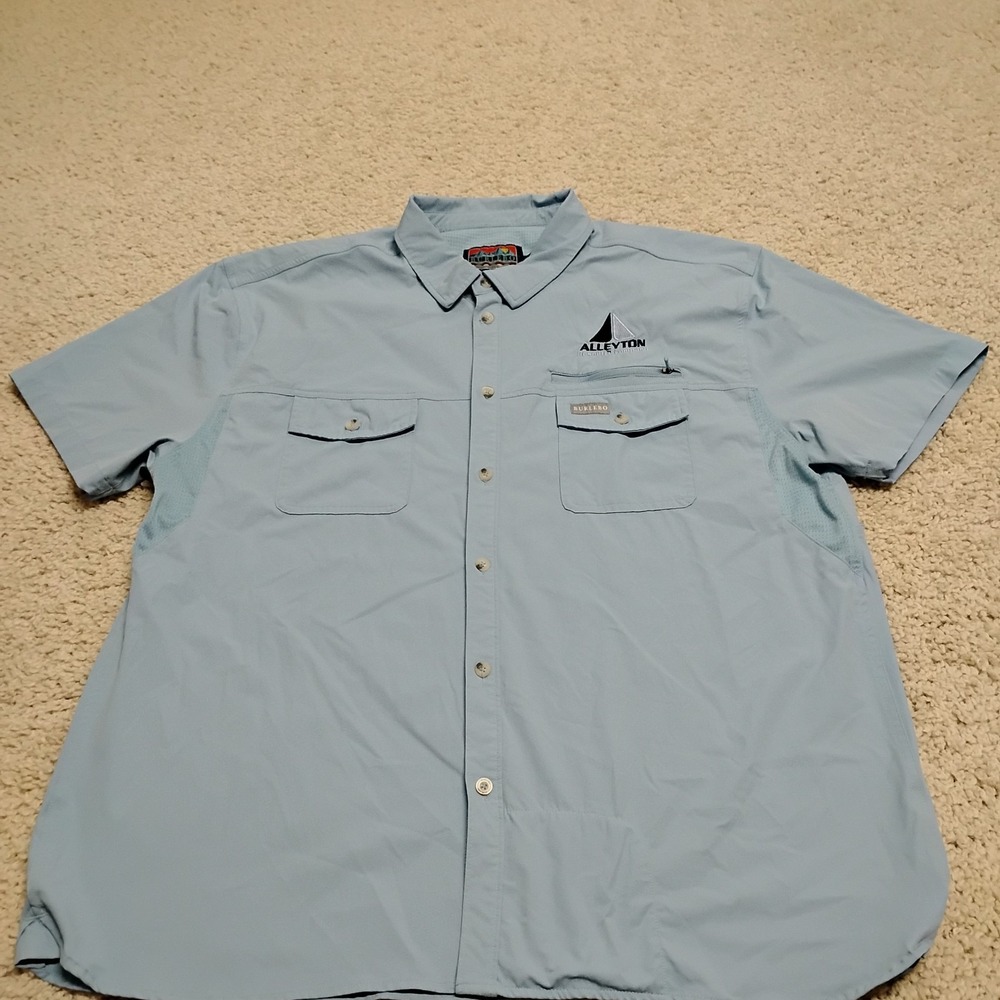 Burlebo Shirt Mens 2XL Blue Performance Fishing Vented Hiking Camp Pocket Hunt